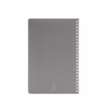 Caderno A5 com capa flexível e espiral lateral, páginas pautadas cor cinzento vista traseira 
