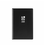 Caderno A5 com capa flexível e espiral lateral, páginas pautadas vista principal