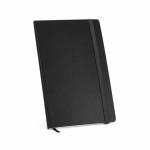 Caderno pele sintética reciclada e capa flexível A5, páginas pautadas cor preto