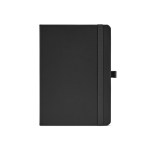 Caderno A5 pele sintética reciclada fecho elástico e páginas pautadas cor preto vista frontal 