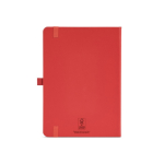 Caderno A5 pele sintética reciclada fecho elástico e páginas pautadas cor vermelho vista traseira 