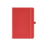 Caderno A5 pele sintética reciclada fecho elástico e páginas pautadas cor vermelho vista frontal 
