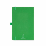 Caderno ecológico de capa dura com bolso interior e páginas pautadas A5 cor verde vista traseira 