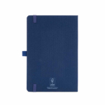 Caderno ecológico de capa dura com bolso interior e páginas pautadas A5 cor azul-marinho vista traseira 