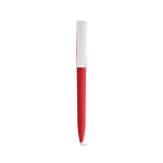 Caneta com corpo em plástico reciclado, clipe grande e tinta azul cor vermelho vista frontal 