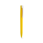 Caneta com corpo em plástico reciclado, clipe grande e tinta azul cor amarelo