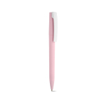 Caneta com corpo em plástico reciclado, clipe grande e tinta azul cor cor-de-rosa claro