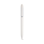 Caneta de plástico reciclado com clip reforçado e tinta azul cor branco vista frontal 