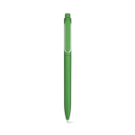 Caneta de plástico reciclado com clip reforçado e tinta azul cor verde vista frontal 