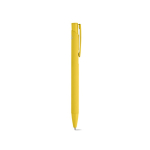Caneta em alumínio reciclado com acabamento emborrachado e tinta azul cor amarelo segunda vista