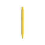 Caneta em alumínio reciclado com acabamento emborrachado e tinta azul cor amarelo vista traseira 