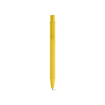 Caneta em alumínio reciclado com acabamento emborrachado e tinta azul cor amarelo vista frontal 