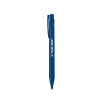 Caneta em alumínio reciclado com acabamento emborrachado e tinta azul vista principal