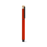 Caneta roller em alumínio reciclado e bambu com tinta azul cor vermelho