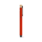 Caneta roller em alumínio reciclado e bambu com tinta azul cor vermelho segunda vista