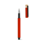 Caneta roller em alumínio reciclado e bambu com tinta azul cor vermelho terceira vista 