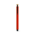 Caneta roller em alumínio reciclado e bambu com tinta azul cor vermelho vista frontal 