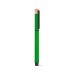 Caneta roller em alumínio reciclado e bambu com tinta azul cor verde