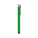 Caneta roller em alumínio reciclado e bambu com tinta azul cor verde segunda vista