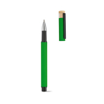 Caneta roller em alumínio reciclado e bambu com tinta azul cor verde terceira vista 
