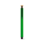 Caneta roller em alumínio reciclado e bambu com tinta azul cor verde vista frontal 