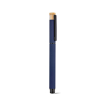 Caneta roller em alumínio reciclado e bambu com tinta azul cor azul-marinho
