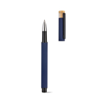 Caneta roller em alumínio reciclado e bambu com tinta azul cor azul-marinho terceira vista 