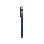 Caneta roller em alumínio reciclado e bambu com tinta azul vista principal