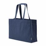 Saco de compras em algodão ecológico natural com fundo plano 280 g/m2 cor azul-marinho