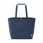 Saco de compras em algodão reciclado com fecho de pressão 360 g/m2 cor azul-marinho vista frontal 