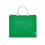 Saco de compras em juta laminada com pegas de algodão 20L cor verde vista frontal 