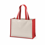 Saco de compras em algodão reciclado e juta com alças longas 300 g/m² cor vermelho segunda vista