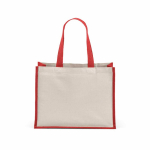 Saco de compras em algodão reciclado e juta com alças longas 300 g/m² cor vermelho vista traseira 