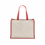 Saco de compras em algodão reciclado e juta com alças longas 300 g/m² cor vermelho vista frontal 