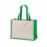 Saco de compras em algodão reciclado e juta com alças longas 300 g/m² cor verde