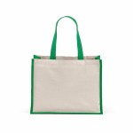 Saco de compras em algodão reciclado e juta com alças longas 300 g/m² cor verde vista frontal 