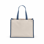 Saco de compras em algodão reciclado e juta com alças longas 300 g/m² cor azul-marinho vista traseira 