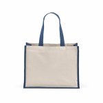 Saco de compras em algodão reciclado e juta com alças longas 300 g/m² cor azul-marinho vista frontal 