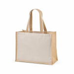 Saco de compras em algodão reciclado e juta com alças longas 300 g/m² cor natural