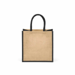 Saco de compras em juta laminada com pegas de algodão 16L cor preto vista traseira 