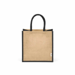 Saco de compras em juta laminada com pegas de algodão 16L cor preto vista frontal 