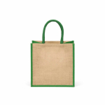 Saco de compras em juta laminada com pegas de algodão 16L cor verde vista traseira 