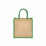 Saco de compras em juta laminada com pegas de algodão 16L cor verde vista frontal 