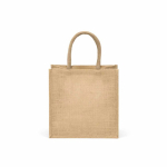 Saco de compras em juta laminada com pegas de algodão 16L cor natural vista traseira 