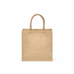 Saco de compras em juta laminada com pegas de algodão 16L cor natural vista frontal 