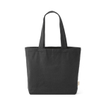 Saco de compras ecológico com bolso interior e asas compridas 220 g/m² cor preto vista frontal 