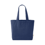 Saco de compras ecológico com bolso interior e asas compridas 220 g/m² cor azul-marinho vista frontal 