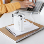 Powerbank com cabo retrátil e ecrã digital de 20.000 mAh cor branco