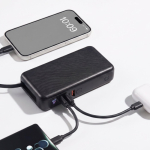 Powerbank compacta com cabo retrátil e carregamento rápido 10.000 mAh cor preto