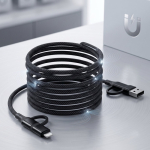 Cabo de carregamento magnético com 3 tipos de ligação e potência de 60W cor preto